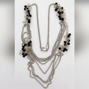 BANANA REPUBLIC SILVER TONE MULTI-STRAND BLACK RESIN BEADS 30"-33" NECKLACE NWOT